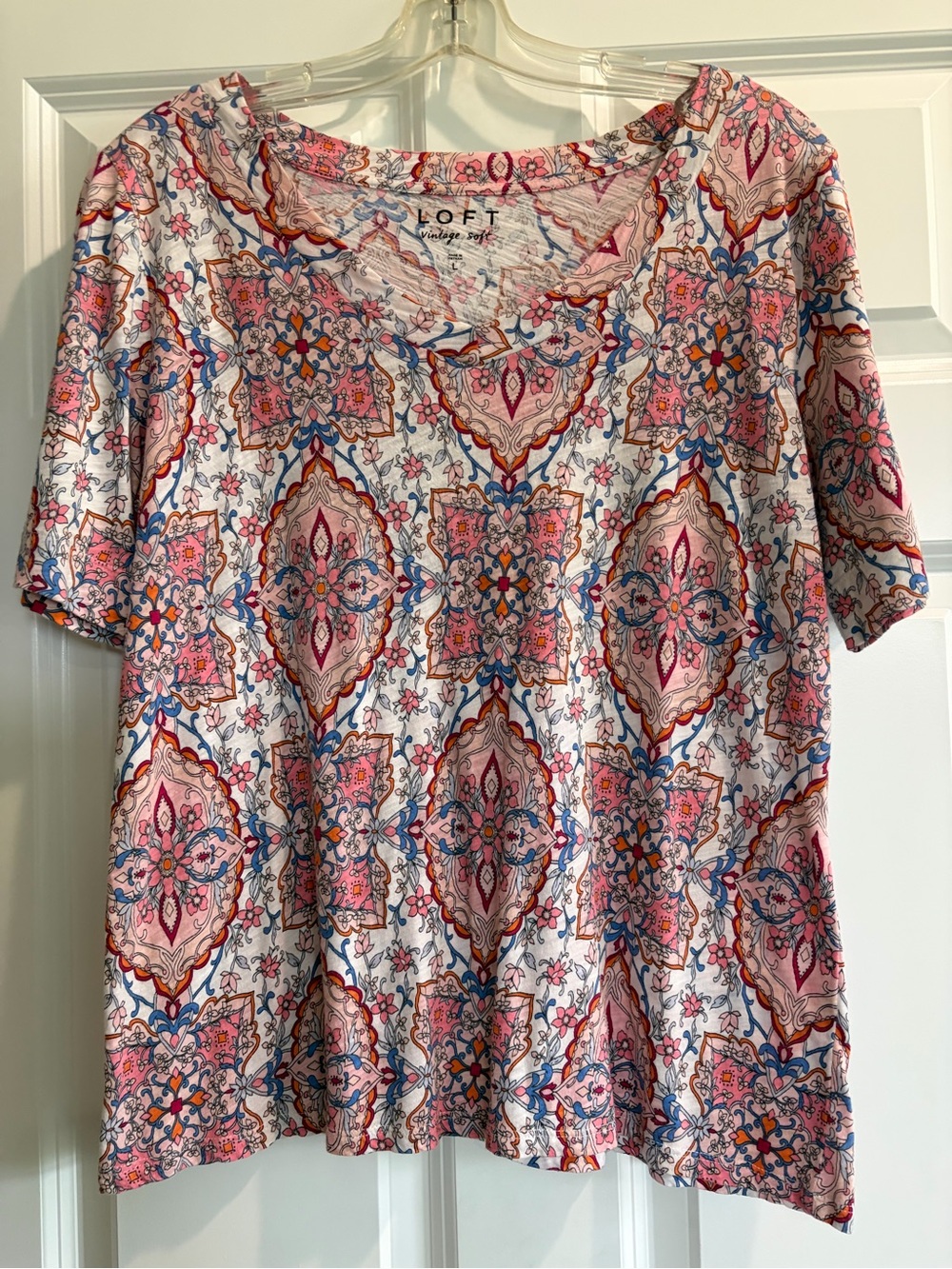 LOFT Pink Multi Medallion Short Sleeve Tee